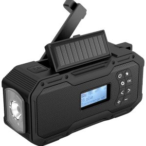 Nødradio m/håndsving, solceller og lygte, 5000mAh